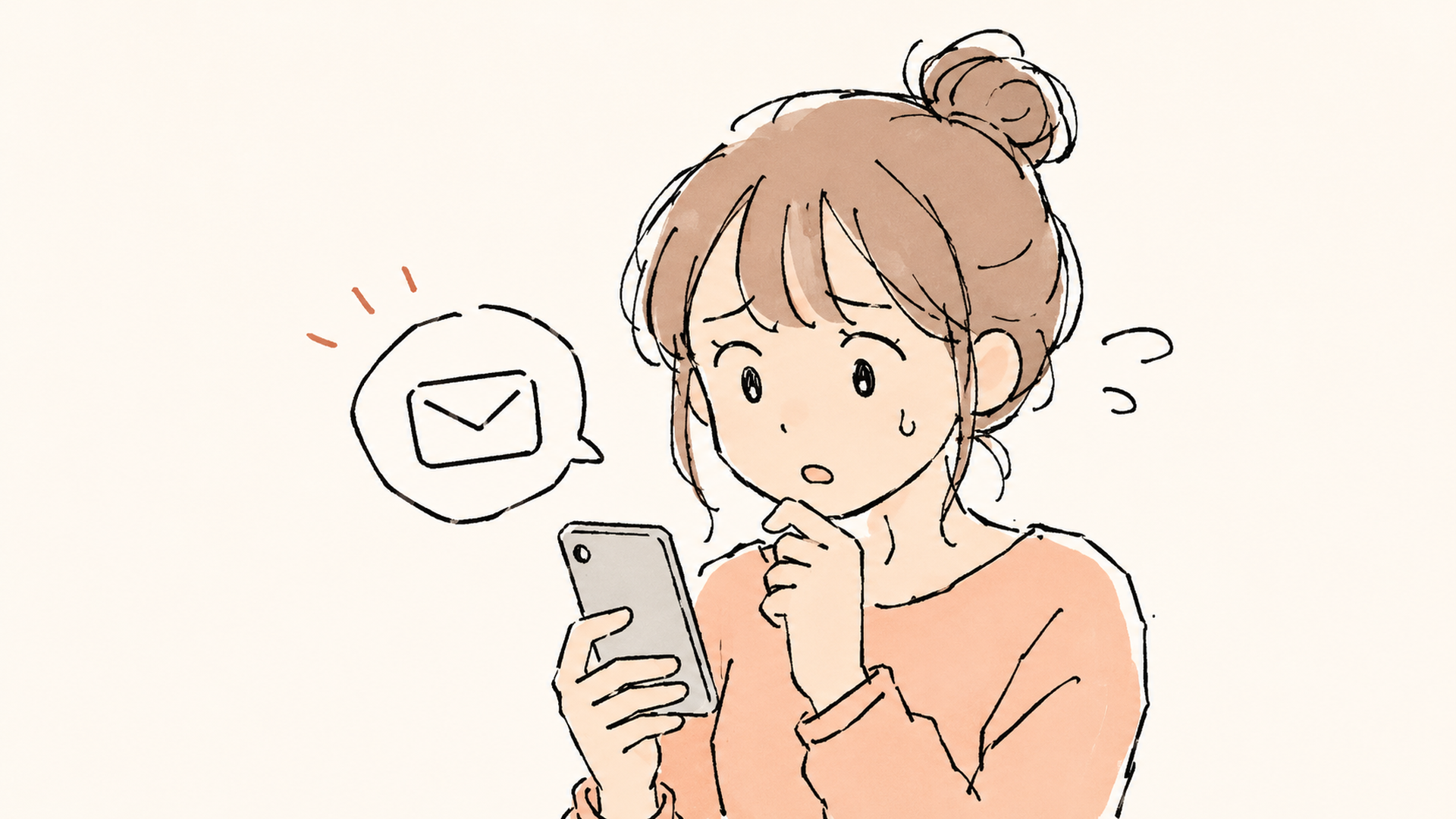 スマホのメール受信箱を確認して困った表情を浮かべる人